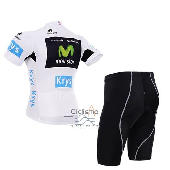 Movistar Lider Ropa Ciclismo Culotte Corto 2015 Hombre Mangas Cortas Blanco